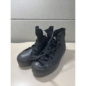Converse All Star Black Leather High Top Sneakers Lug Sole Mens 4 Womens 5.5
